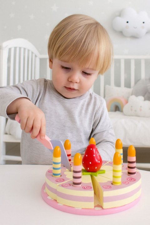 Drewniany Tort D0 Krojenia Na Rzepy ECOTOYS – 15 Elementów