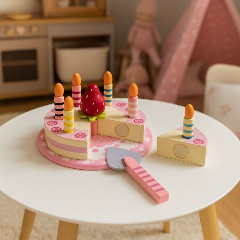 Drewniany Tort D0 Krojenia Na Rzepy ECOTOYS – 15 Elementów