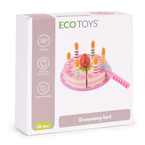 Drewniany Tort D0 Krojenia Na Rzepy ECOTOYS – 15 Elementów