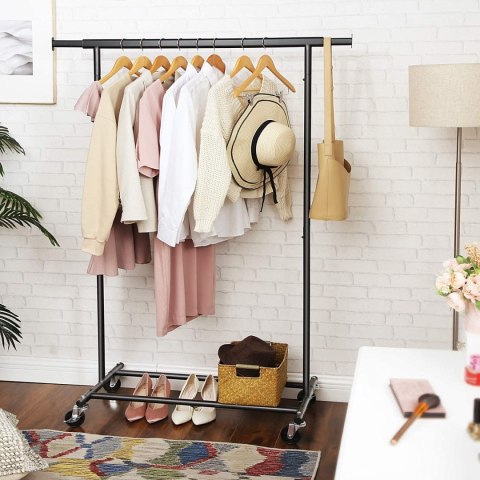 Stojak Na Ubrania Na Kółkach Z Regulowanym Drążkiem - Stalowy 160 Cm