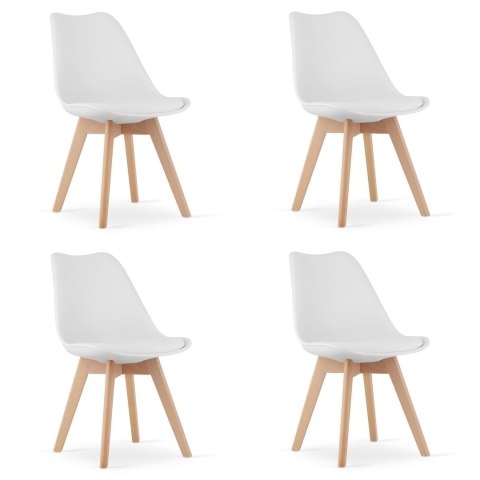 Zestaw 4x Krzesło Białe Do Jadalni Salon Bukowe Nogi MARK