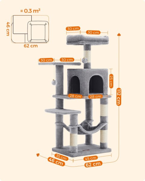 Drapak Dla Kota OSKAR 112 cm – Stabilny, Z Hamakiem, Sizalowy Słupek