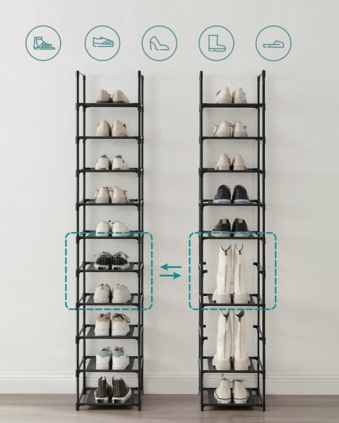 Regał na Buty 10 Półek OSKAR Czarny Loft Stojak Organizer