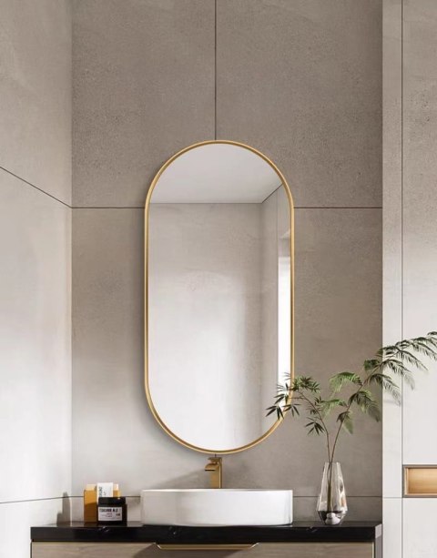 Lustro Owalne 100x50 Loft Industrialne Aluminium Złota Rama