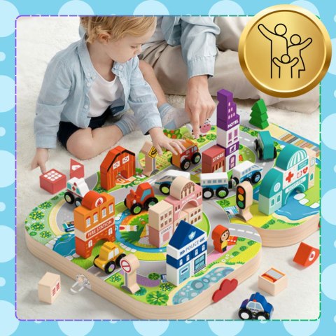 Drewniane Klocki Miasto Lokomotywa Zestaw Skrzynka Edukacyjne