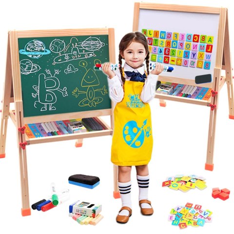 Drewniana Tablica Magnetyczna Kredowa NICEKIDS 45x90cm Regulowana