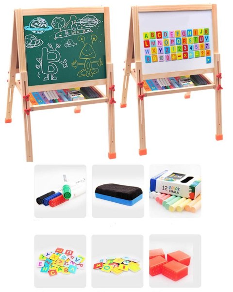 Drewniana Tablica Magnetyczna Kredowa NICEKIDS 45x90cm Regulowana