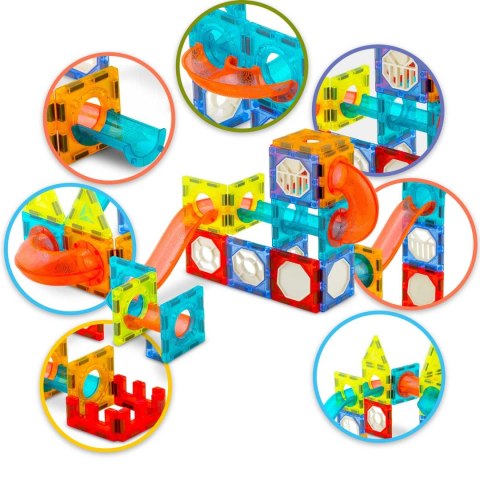 Klocki Magnetyczne RicoKids Kulodrom Świecący 111 Elementów – Tor Kulkowy