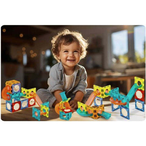 Klocki Magnetyczne RicoKids Kulodrom Świecący 111 Elementów – Tor Kulkowy