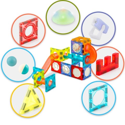 Klocki Magnetyczne RicoKids Kulodrom Świecący 111 Elementów – Tor Kulkowy