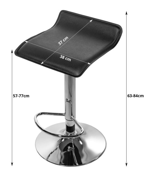 2x Hoker Obrotowy 63-84 cm OSKAR FORT Ekoskóra Czarny Chrom
