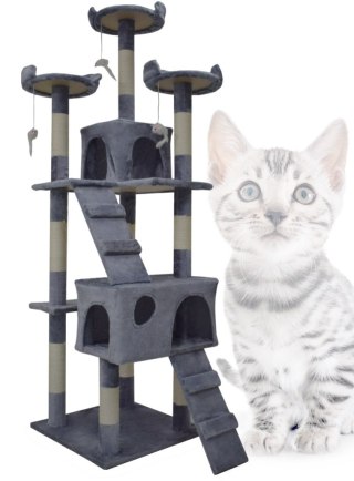 Drapak Dla Kota 170cm Duży Drzewko Domek Sizal Platformy Szary