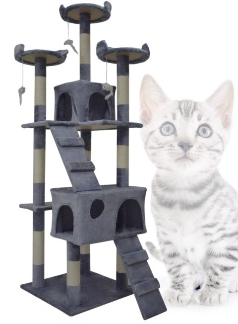 Drapak Dla Kota 170cm Duży Drzewko Domek Sizal Platformy Szary