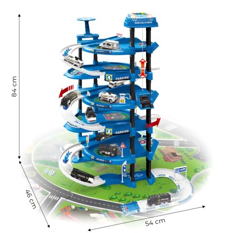 Garaż Policja 5 Poziomów XXL + Mata Miasto – 82 elementy