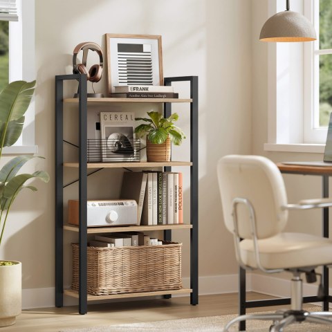 Regał Loftowy Z Czterema Półkami – Sonoma I Czarna Stal