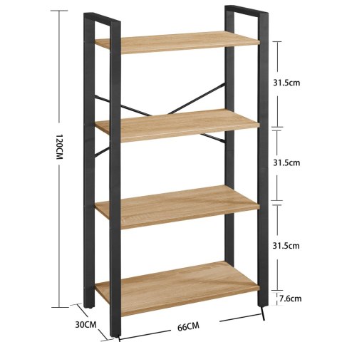 Regał Loftowy Z Czterema Półkami – Sonoma I Czarna Stal