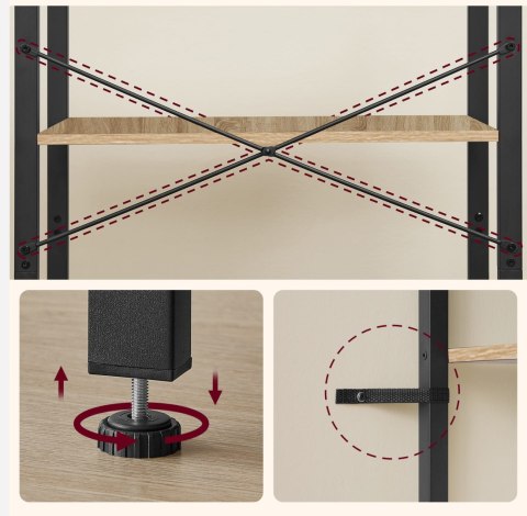 Regał Loftowy Z Czterema Półkami – Sonoma I Czarna Stal