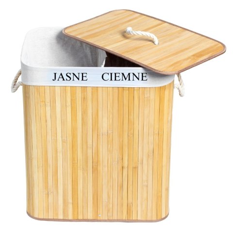 Kosz Na Pranie Bambusowy 100L – Brudownik Dwukomorowy, Wkład, 52x33x60 Cm