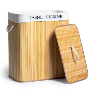 Kosz Na Pranie Bambusowy 100L – Brudownik Dwukomorowy, Wkład, 52x33x60 Cm