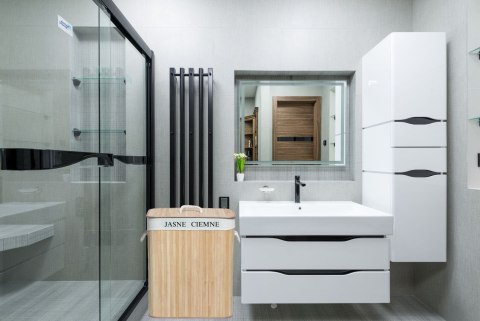 Kosz Na Pranie Bambusowy 100L – Brudownik Dwukomorowy, Wkład, 52x33x60 Cm