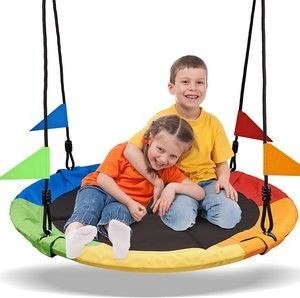 Huśtawka bocianie gniazdo 100 cm 150 kg kolorowe chorągiewki ogród