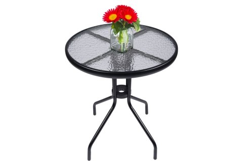 Stolik Kawowy Szklany 60cm Czarny Balkon Taras Ogród Okrągły
