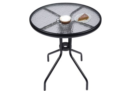 Stolik Kawowy Szklany 60cm Czarny Balkon Taras Ogród Okrągły