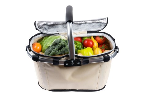 Koszyk Termiczny Na Zakupy I Piknik 25L Beżowy – Składany 45x27x22+18 Cm