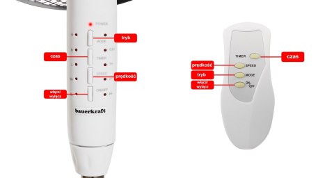 Wentylator Stojący 40 cm 45W Pilot Timer Cichy Oscylacja BauerKraft