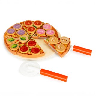 Drewniana Pizza Na Rzepy Dla Dzieci ECOTOYS - 21 Cm, 27 Elementów