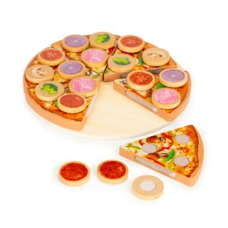 Drewniana Pizza Na Rzepy Dla Dzieci ECOTOYS - 21 Cm, 27 Elementów