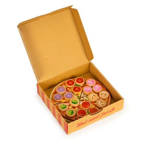 Drewniana Pizza Na Rzepy Dla Dzieci ECOTOYS - 21 Cm, 27 Elementów