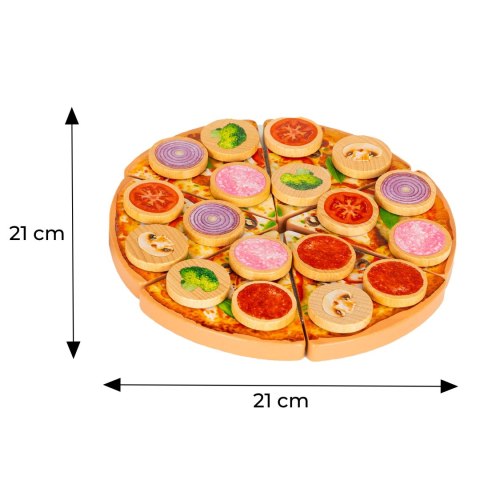 Drewniana Pizza Na Rzepy Dla Dzieci ECOTOYS - 21 Cm, 27 Elementów
