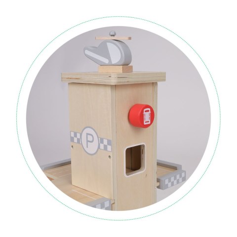 Drewniany Garaż Z Windą ECOTOYS – 3 Poziomy, Autka, Helikopter, 43x29x44 Cm