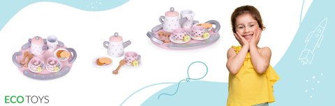 ECOTOYS Drewniany Serwis Do Herbaty15 Elementów – Dla Dzieci