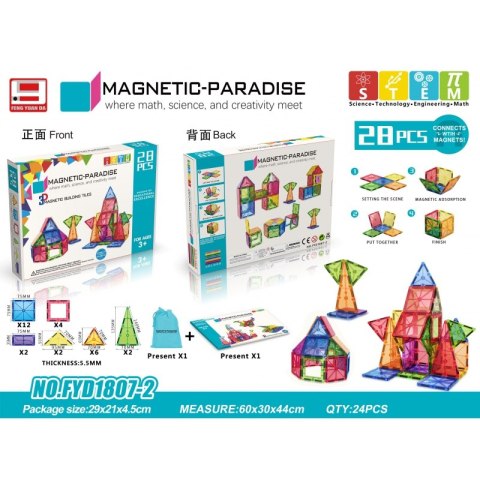 Magnetyczne Klocki Konstrukcyjne WOOPIE 28 Elementów Montessori 3D Magnetyczne Klocki Konstrukcyjne WOOPIE 28 Elementów Montessori 3D