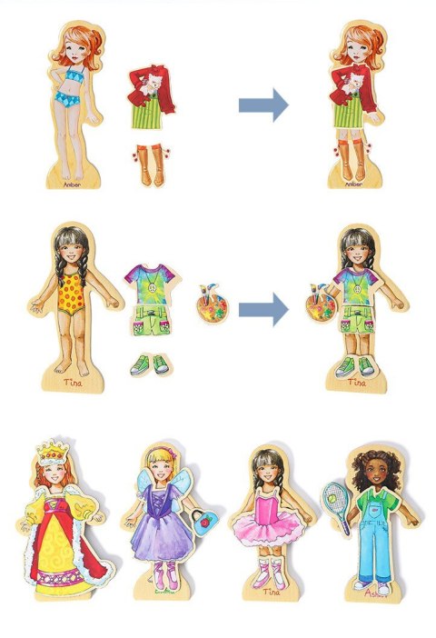 Magnetyczna Gra Ubieranka Puzzle Montessori - 4 Lalki Modelki, 65 Ubrań