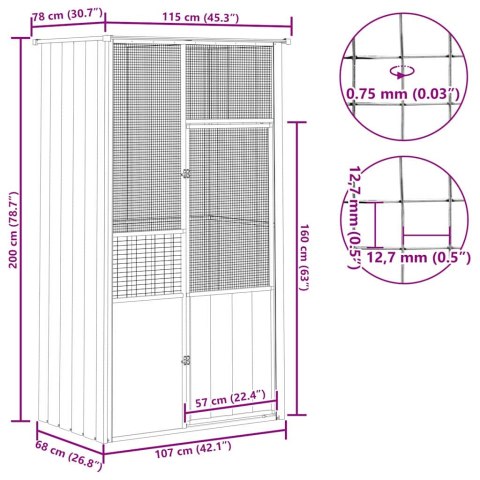 Woliera, antracytowa, 115x78x200 cm, galwanizowana stal