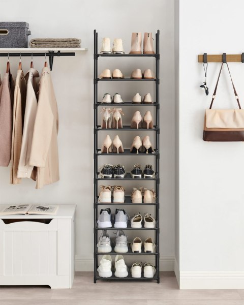 Wysoki Regał Na Buty W Stylu Loft – Czarny Stojak 10-Poziomowy