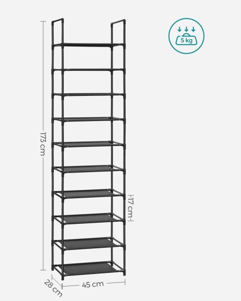 Wysoki Regał Na Buty W Stylu Loft – Czarny Stojak 10-Poziomowy