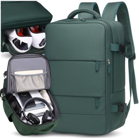 Plecak do Samolotu 40x30x20 Kabinowy USB Na Laptop 14" Zielony