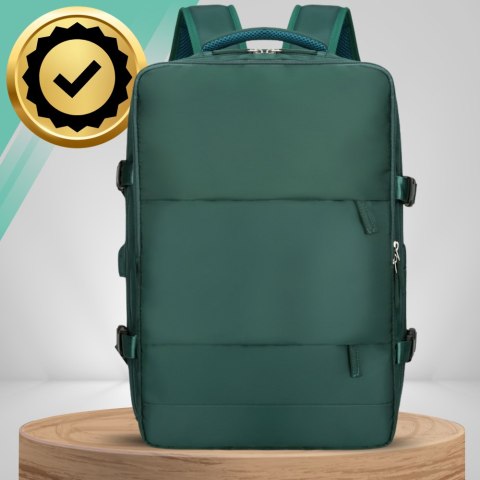Plecak do Samolotu 40x30x20 Kabinowy USB Na Laptop 14" Zielony