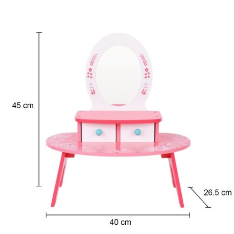 Toaletka drewniana dla dzieci Tooky Toy lustro szuflady akcesoria róż