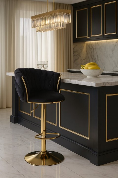 Hoker Welurowy Czarny Regulowany Obrotowy Złote Nogi Oskar