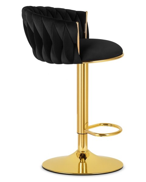 Hoker Welurowy Czarny Regulowany Obrotowy Złote Nogi Oskar