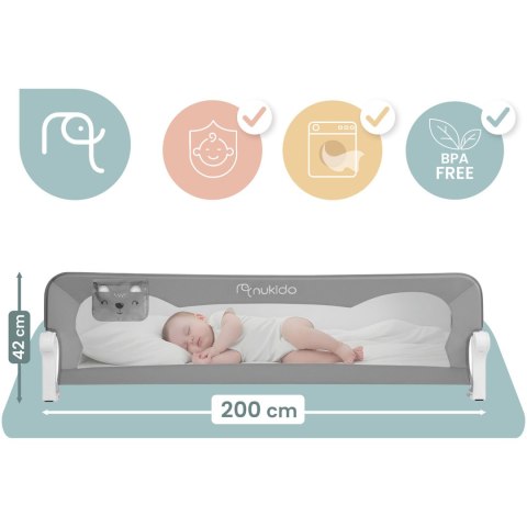 Osłona Zabezpieczająca Barierka na Łóżko 200 cm Nukido Szara