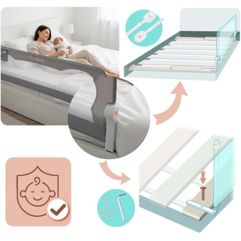 Osłona Zabezpieczająca Barierka na Łóżko 200 cm Nukido Szara