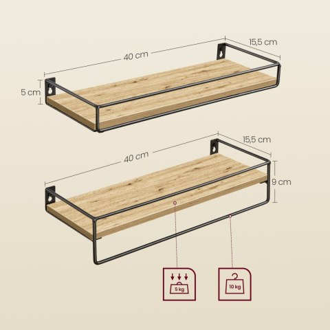 Półki Wiszące Loft Dąb Artisan Z Drążkiem Zestaw 2 Szt Oskar