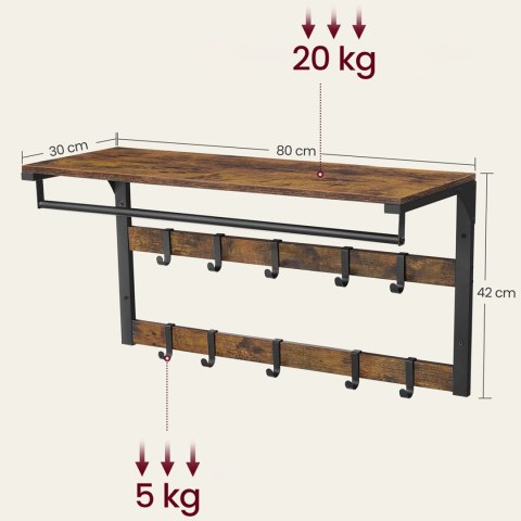 Półka Wisząca Loft Z Wieszakami Rustykalny Brąz Oskar