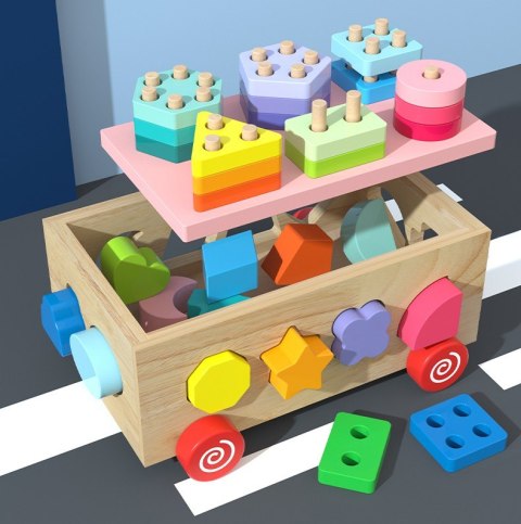 Drewniany Sorter na Kółkach kształty, kolory Drewniany Sorter na Kółkach kształty, kolory